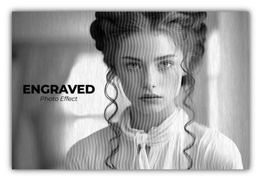 Black And White Engraved Vintage Portrait Halftone Image Effect