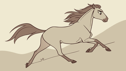 Illustration of a light brown horse galloping across a beige landscape with flowing mane and tail