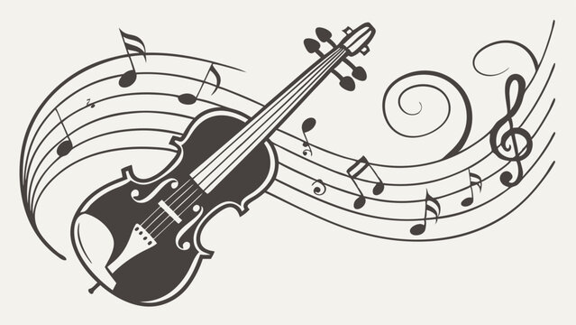 Illustration of a violin with musical notes and a treble clef on a staff, creating a musical theme