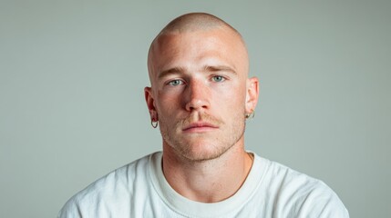 A close-up portrait of a man with a trendy hairstyle and piercing blue eyes, exuding confidence and modern masculinity, perfect for lifestyle and fashion photography.