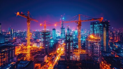 Urban Development and Real Estate Projects with Cranes and Smart Technology, Showcasing the Role of Digital Tools and Modern Machinery in Building Smart Cities