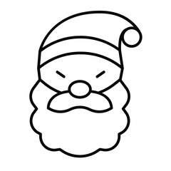 Santa Claus face with beard and mustache thin line icon, merry christmas concept. Vector graphics. Grandfather head in hat sign on white background, style mobile or design.