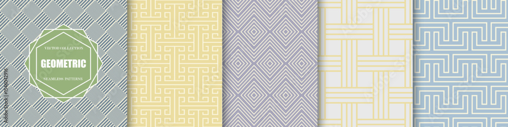 Fototapete Collection of vector seamless geometric patterns. Striped color abstract backgrounds. Minimalistic linear textures. Endless delicate unusual prints
