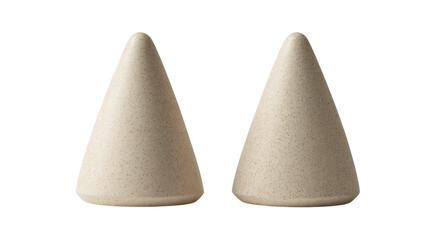 Pair of beige ceramic cone shakers isolated on transparent background