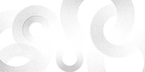 White abstract minimalist background with circle lines and dot pattern.