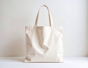 Simple CreamColored Canvas Tote Bag on White Surface Studio Shot