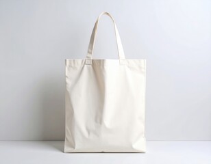 Simple CreamColored Cotton Tote Bag on a White Surface with Soft Lighting
