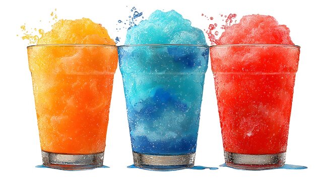 Vibrant High-Resolution Illustrations of Kool-Aid Slushies on White Minimalistic Background Displaying Refreshing Beverage Details