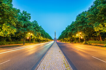 Berlin Victory Column at dawn seen across the street. Germany
