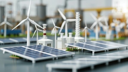 Sustainable Manufacturing: Modern Factory Powered by Solar Panels and Wind Turbines