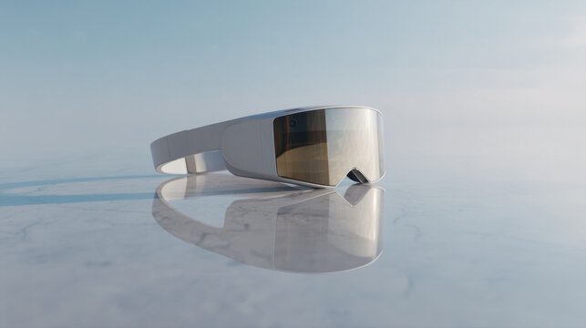 Futuristic Vision: Close-up of Sleek White AR/VR Goggles with Reflective Visor - Powered by Adobe