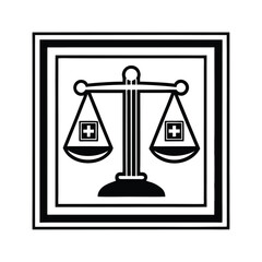 Scales of Justice with Medical Cross Symbol in Black and White