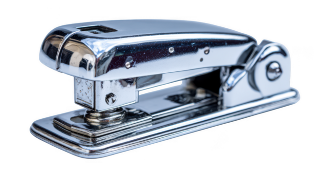 A vintage silver stapler isolated on transparent background - Powered by Adobe