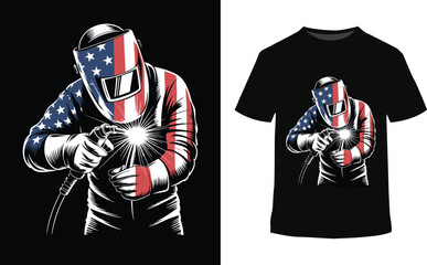 Patriotic Welder T Shirt Design Patriotic Worker Welding Sparks vector