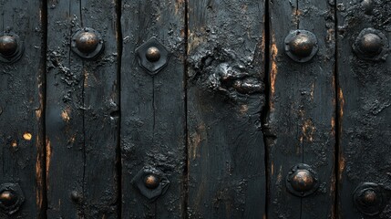 Fototapeta premium Dark Wooden Door with Metal Rivets Texture