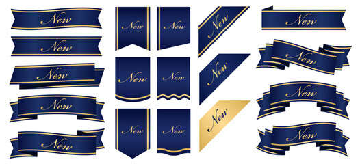 新商品をアピールするための「新」「new」バナー・LP素材(ベクター 編集可能 リボン メダル デザイン フレーム タグ 紺)  © Studio MUSUBI