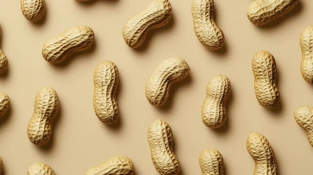 Whole peanuts in shell on beige background, pattern rotation