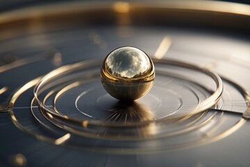 Golden Sphere Elegantly Poised in a Reflective Celestial Dance Under Soft Light Generative AI