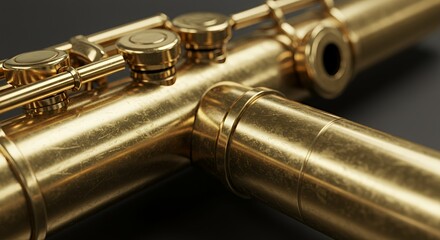 Naklejka premium Golden Flute Close-Up: A Detailed Look at a Musical Instrument