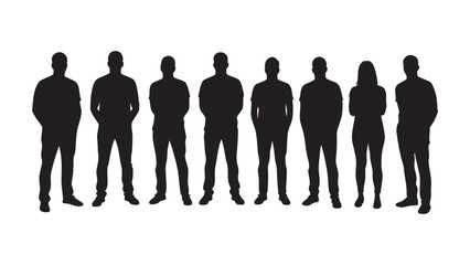 Silhouettes of a group of people standing together, isolated on white background