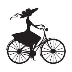 Obraz premium Robust woman cycling exhibiting strong physical capability and controlled power in her ride - woman cycling silhouette - woman cycling Vector - Silhouette of woman cycling 