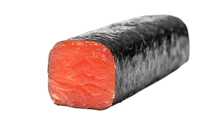 Single piece of salmon sushi maki isolated on transparent background