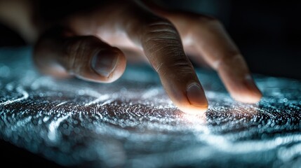 Digital interface exploration: Human finger interacting with luminescent surface