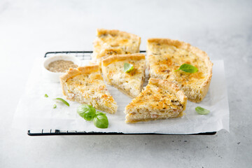 Traditional onion quiche with herbs