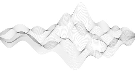 Chaotic sound tracks waves of particle on a white background Geography grid 3d illustration