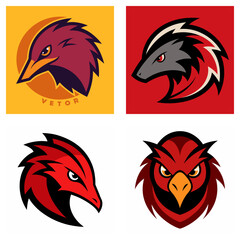 Fototapeta premium Collection of four animal mascot logo designs featuring stylized creatures and bold text elements below