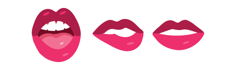 Sexy lips of women or girls flat vector illustrations set