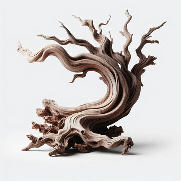 Bansai made of driftwood on white background.