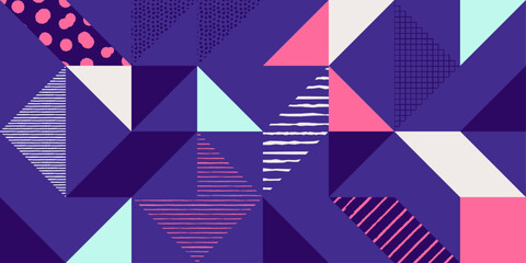 Purple artistic background with triangles and textures