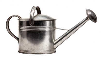 Vintage metal watering can isolated on transparent background
