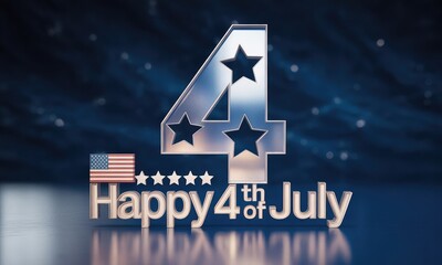 Happy 4th of july 3 d number four with stars and american flag