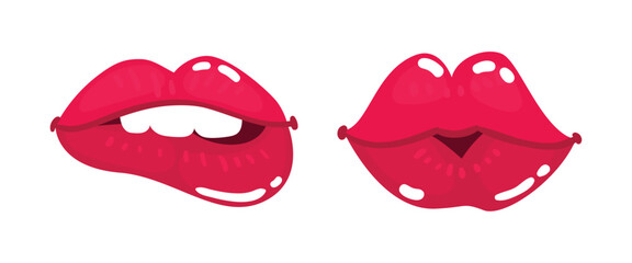 Sexy lips of women or girls flat vector illustrations set
