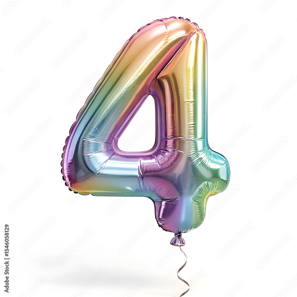 Fototapete a balloon shaped like the number 4,holographic metallic finish with realistic reflections and smooth