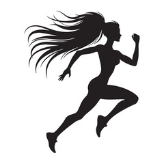 Strong woman running exhibiting robust stamina and controlled power on the track - woman running silhouette - woman running Vector - Silhouette of woman running
