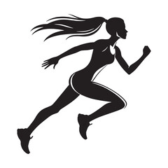Graceful lady running performing smooth strides with light and fluid motion - lady running silhouette - lady running Vector - Silhouette of lady running
