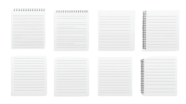 stack of blank and lined papers on white background