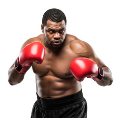 portrait of a boxer. young boxer with boxing gloves. Young pro boxer doing uppercut punch isolated on white background.