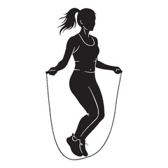 Balanced lady rope skipping maintaining perfect equilibrium throughout her exercise - lady rope skipping silhouette - lady rope skipping Vector - Silhouette of lady rope skipping
