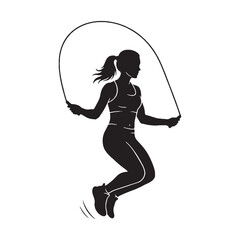 Determined lady rope skipping striving for speed and perfect timing in her routine - lady rope skipping silhouette - lady rope skipping Vector - Silhouette of lady rope skipping
