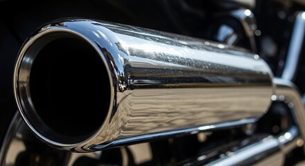 Naklejka premium Chrome Motorcycle Exhaust Pipe Close-up