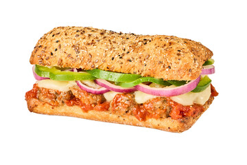 Delicious meatball sub sandwich isolated on transparent background