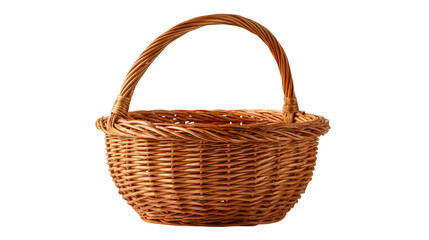 Wicker basket with a handle, isolated on transparent background