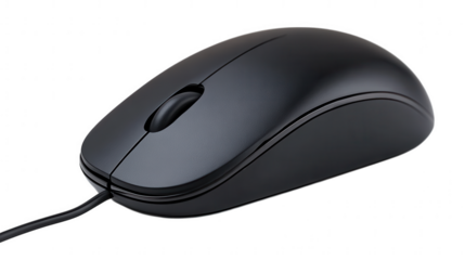 Black wired computer mouse isolated on transparent background