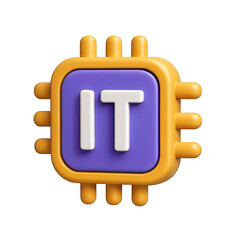 3D Render of Purple and Yellow IT Chip Icon