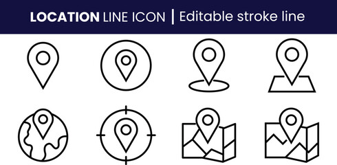 Location Pin Icons Editable Line Art for Maps & GPS