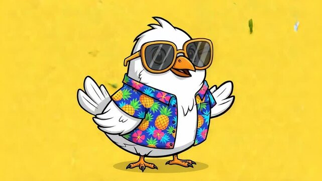 Cartoon bird in hawaiian shirt with sunglasses